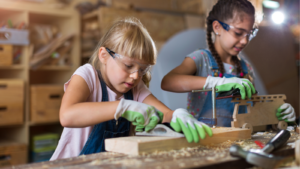 girls working with wood